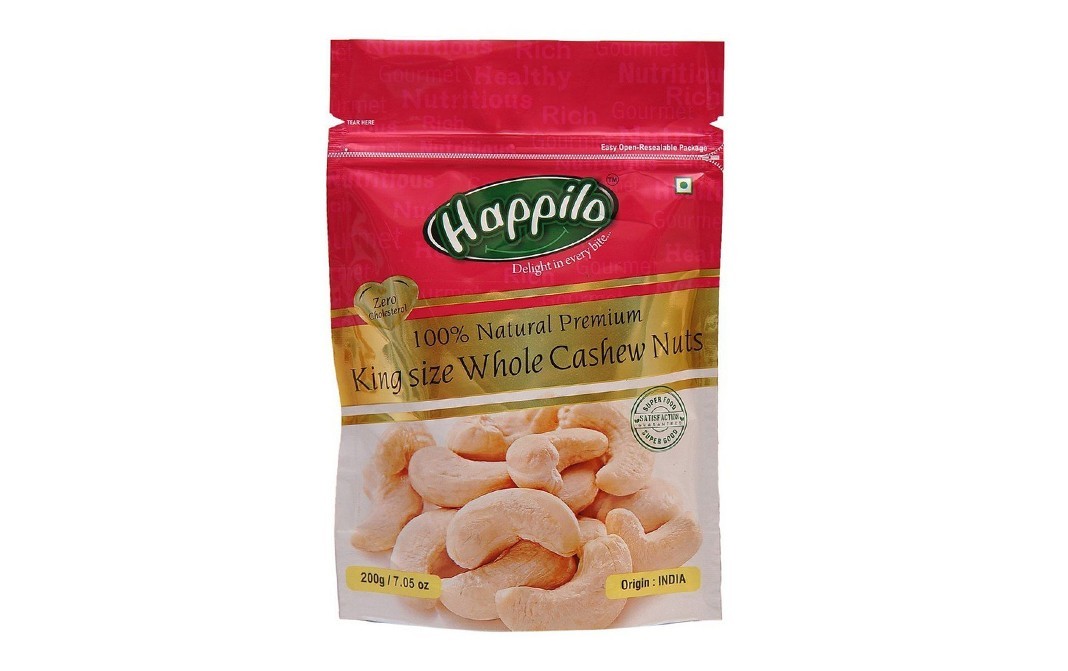 Happilo 100% Premium King Size Whole Cashew nuts   Pack  200 grams
